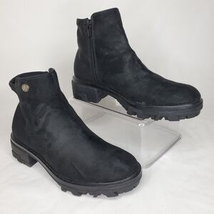 Unisa Wadi Ankle Booties Women 7.5 M Black Chunky Heels Suede Zipper